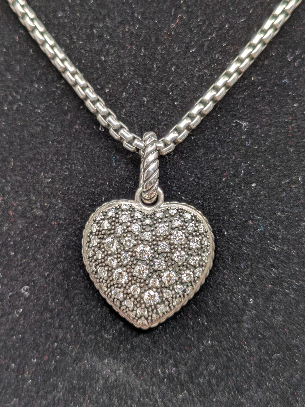 David Yurman Sterling Silver & 18kt. Mélange Large Diamond Heart Necklace 18"